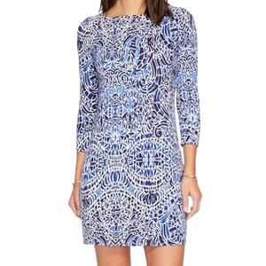 Lilly Pulitzer Sophie Dress Taverna Tile UPF 50+ 3/4 Sleeve Blue & White Small